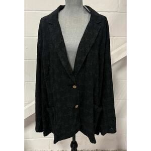 J.Jill Easy Eyelet Blazer Pockets Two Button Plus Size Long Sleeve Black 4X NWT